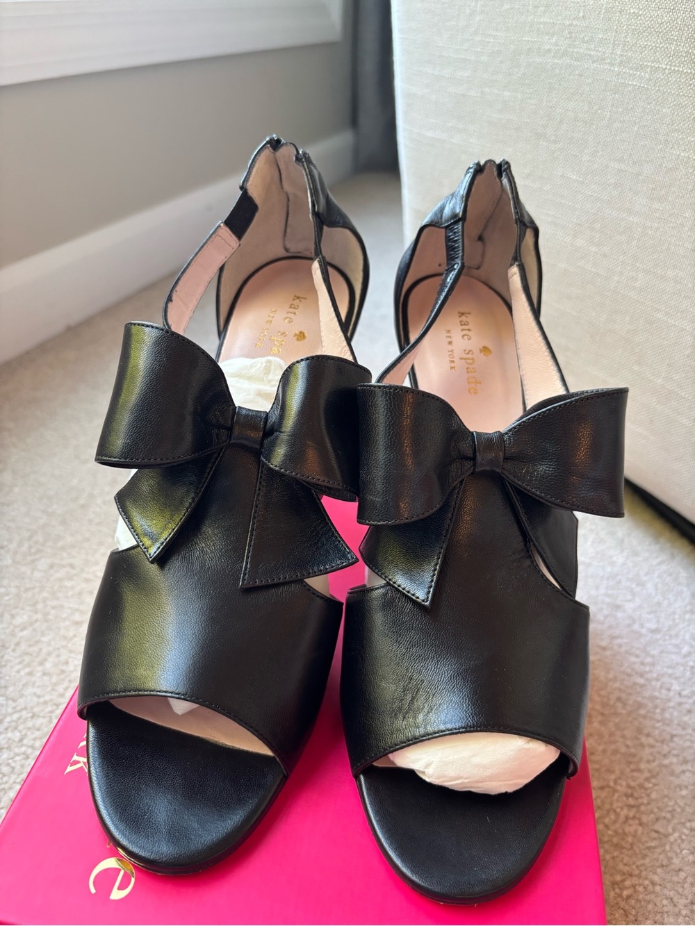 kate spade Black Open-Toe Bow Heel Sandals